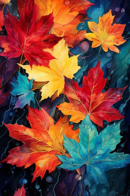 Serene ink paintings watercolor autumn leaf background 82