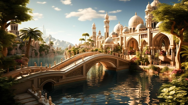 Serene Islamic gardens background