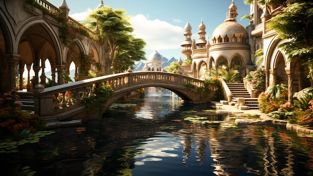 Serene Islamic gardens background