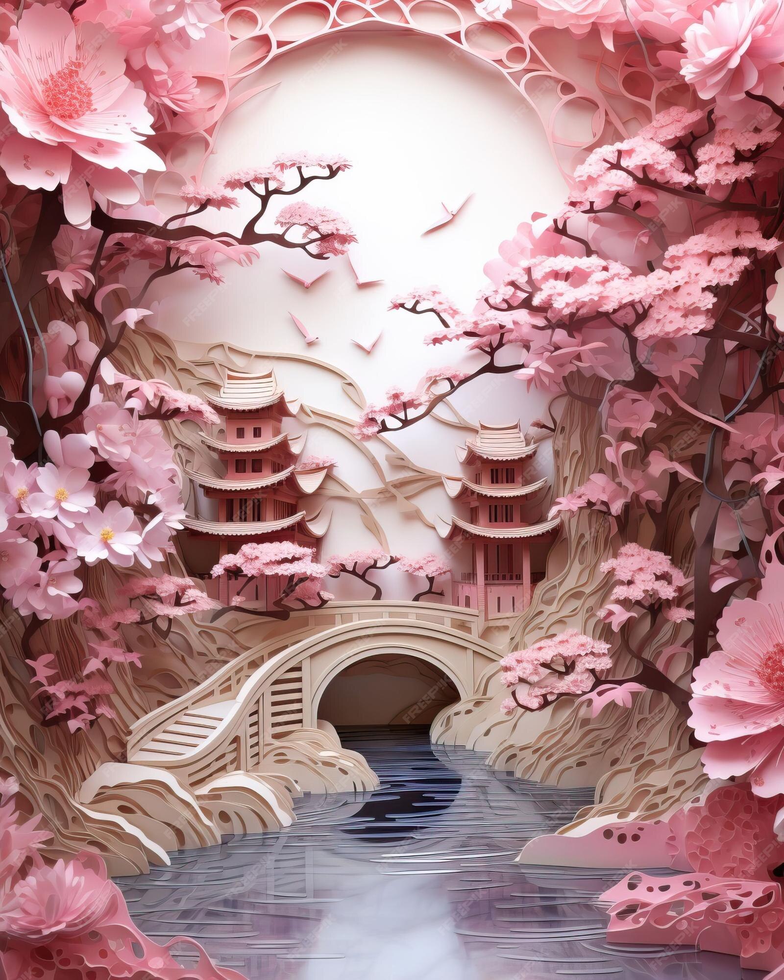 Premium AI Image a serene Japanese garden in a detailed paper sculpture