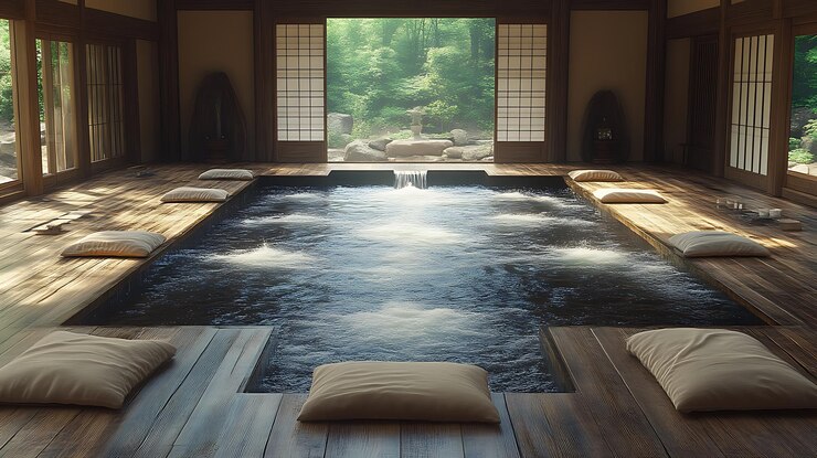 Photo serene japanese spa water feature tranquil design