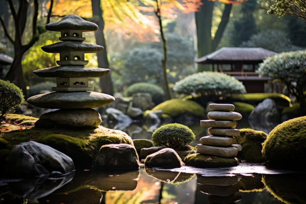 Serene Japanse Zen Garden met zorgvuldig gerangschikte stenen Generatieve AI