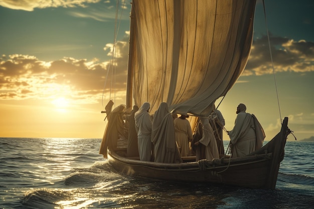 Serene Journey Jesus And His Disciples Set Sail On A Timeless Voyage
