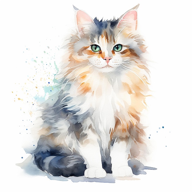 Serene kat aquarel illustratie op een witte achtergrond