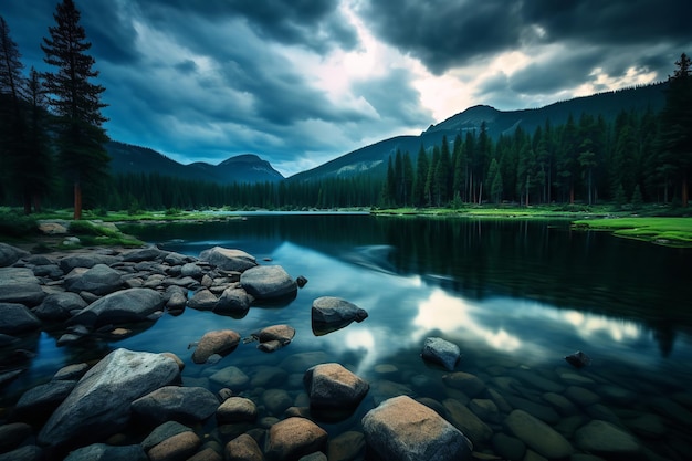 Serene Lake Reflection in a Mountainous Landscape