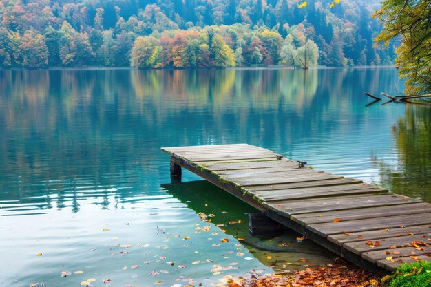 Serene lake scene with vibrant autumn colors