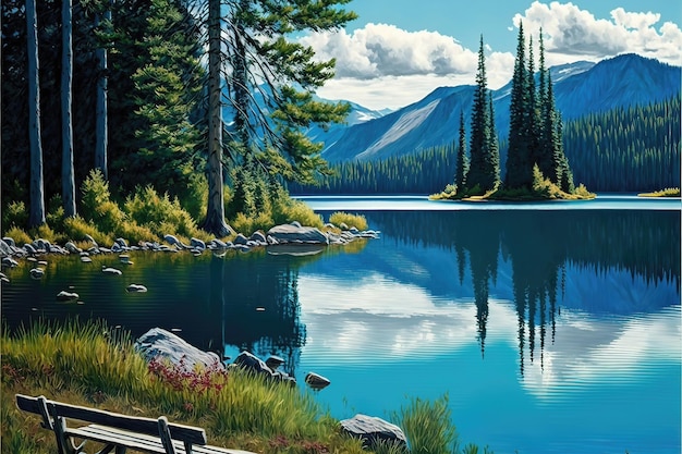 Serene lake in the summer