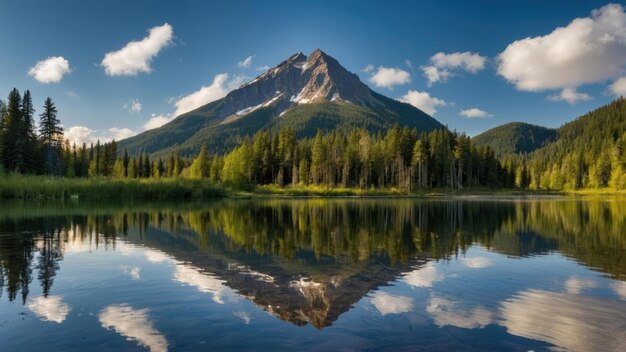 Photo serene lake with autumn trees and mountain reflections