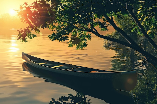 Photo serene lake with a canoe