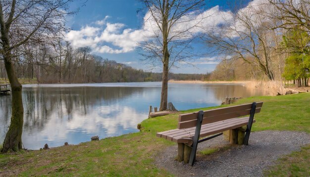 Photo serene lakefront reflections tranquil waterside beauty