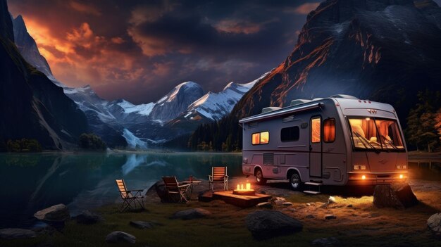 Photo serene lakeside rv camping