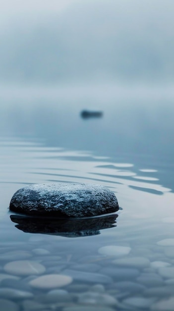 Photo serene lakeside scene with smooth stones and tranquil waters