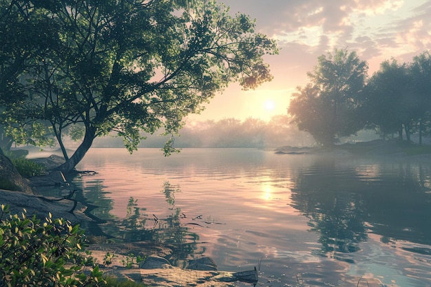 Serene lakeside sunrises