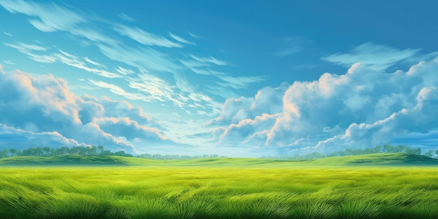 Serene Landscape of Green Fields and Azure Sky