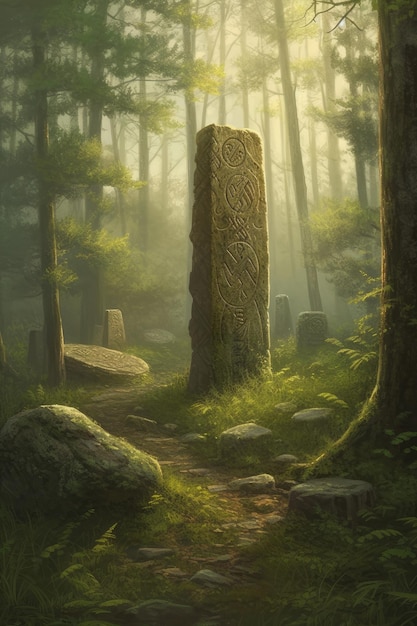 A serene landscape with runic symbols