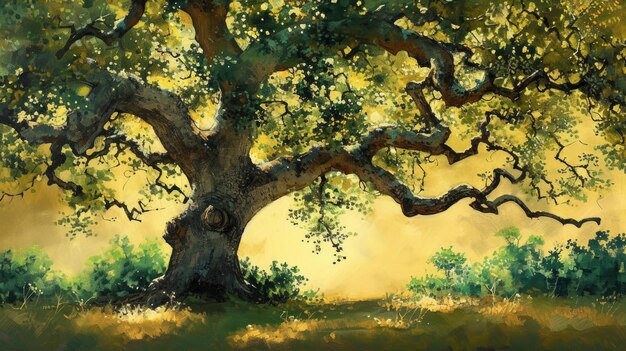 Photo serene landscape with wide oak