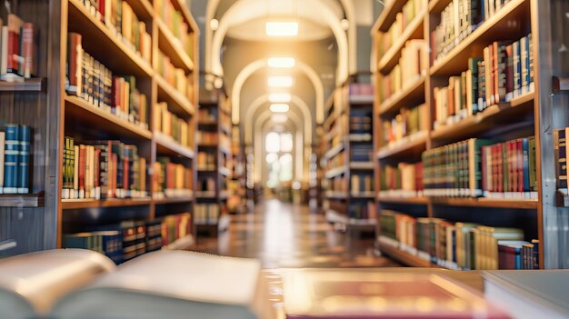 Foto una biblioteca serena piena della saggezza dei secoli dove i libri d'epoca e la ricerca accademica convergono in un tranquillo rifugio di conoscenza