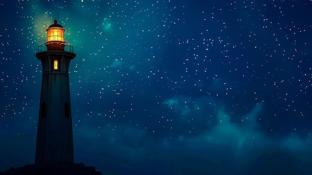 Serene lighthouse under starry night sky