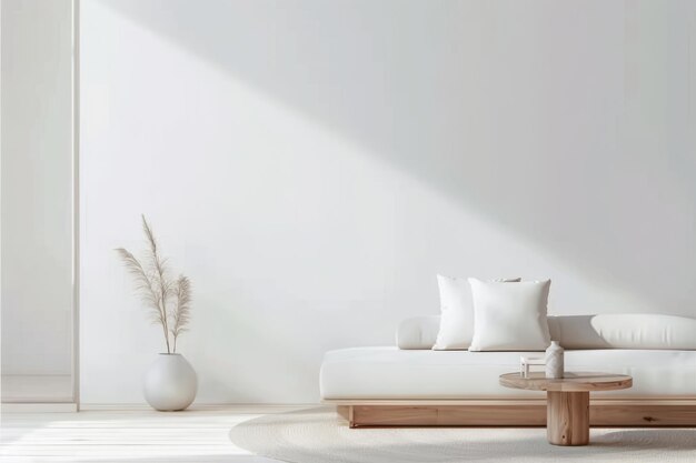 Спокойная композиция гостиной с минималистской декорацией