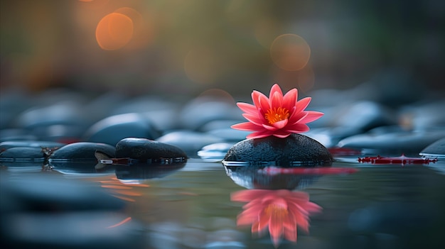 夕暮れ の 時,静かな 水 に 休む やかな 蓮 の 花