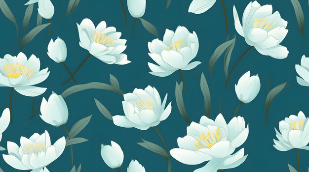 Serene lotus flowers pattern with a teal background