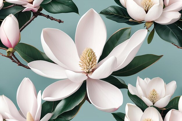 Foto serene magnolia blossom met dewkissed leaves generatieve ai