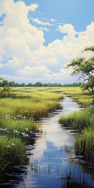 Serene Marsh Painting In The Style Of Dalhart Windberg