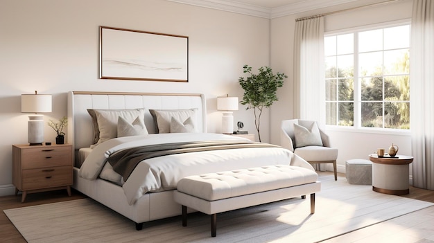 Serene Master Bedroom with White Bedside Tables