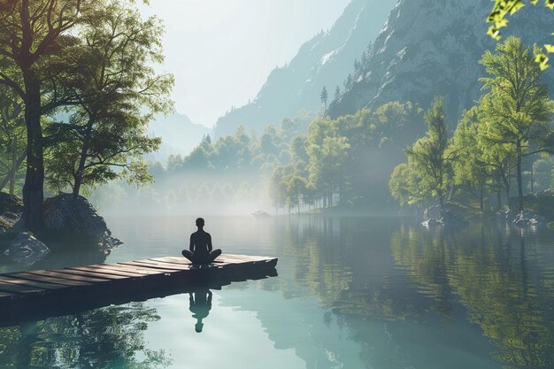 A serene meditation session by a peaceful lake oct