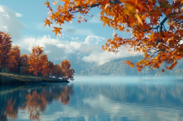 Serene meren die het herfstgebladerte weerspiegelen