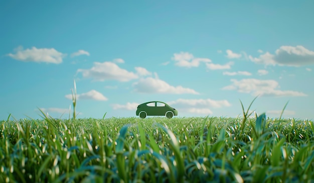 Serene milieuvriendelijke auto in een zonnige weide met een heldere lucht