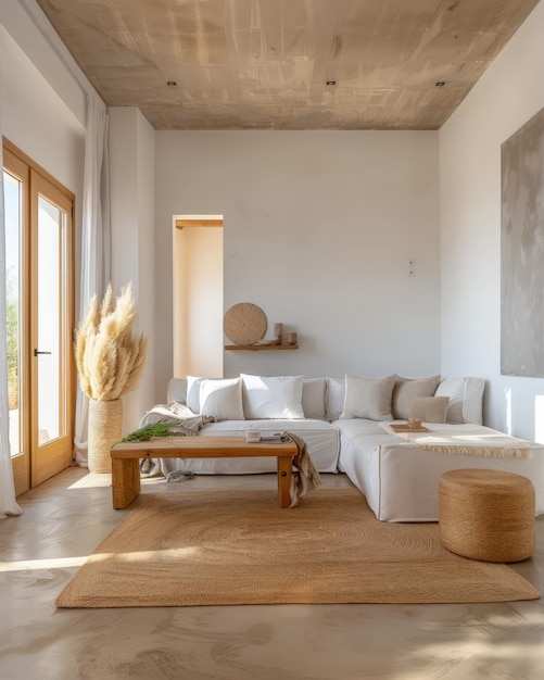 Спокойная минималистская спальня в персиковом тоне Композиция интерьера в роскошном доме
