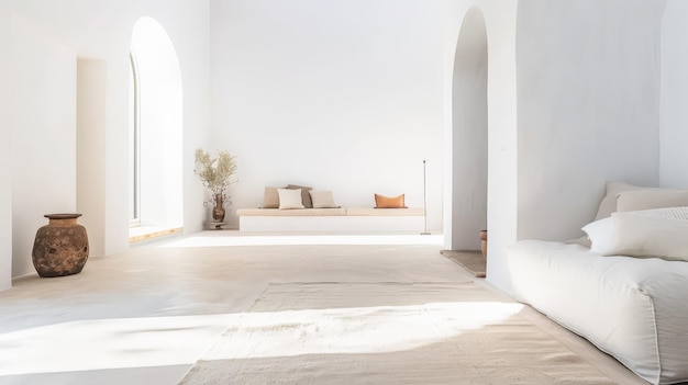 Serene minimalist interiors with natural light and warm tones