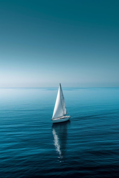 Photo a serene minimalist seascape with a solitary sailboat on calm azure waters