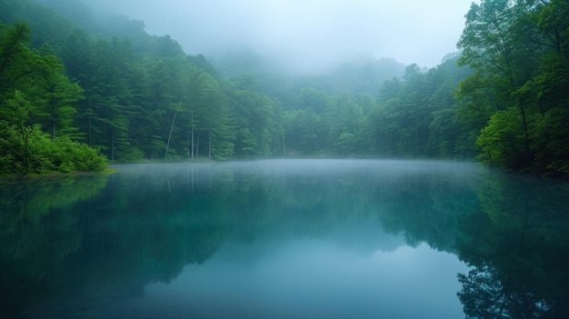 Serene Misty Lake at Dawn