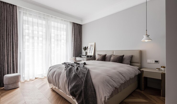 Photo serene modern bedroom interior