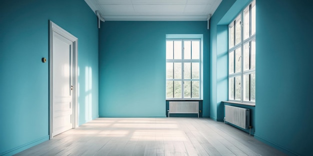 Serene and Modern An Empty Room with a Vibrant Blue Wall