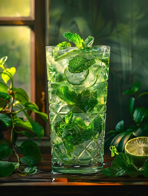 Foto serene mojito cocktail in un ambiente di luce naturale