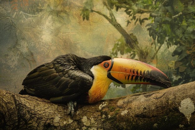 Photo a serene moment captured as a bigbeaked toucan tak generative ai