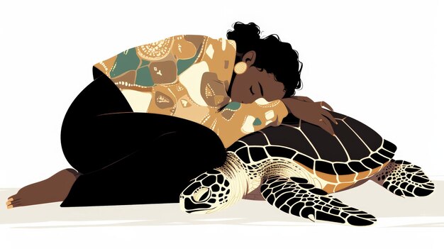 Photo serene moment of selfcare black woman and her turtle generative ai