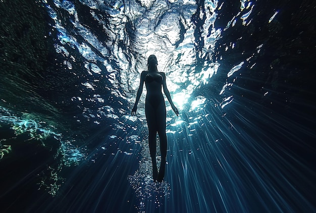 Foto un momento sereno di solitudine una persona gode del calmo mormorio dell'acqua sotto il delicato bagliore