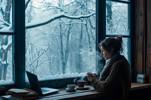 Serene Moment Woman Sits Lakeside