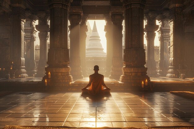 Photo serene moments of meditation in a temple