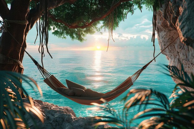 Photo serene moments spent in hammocks by the sea