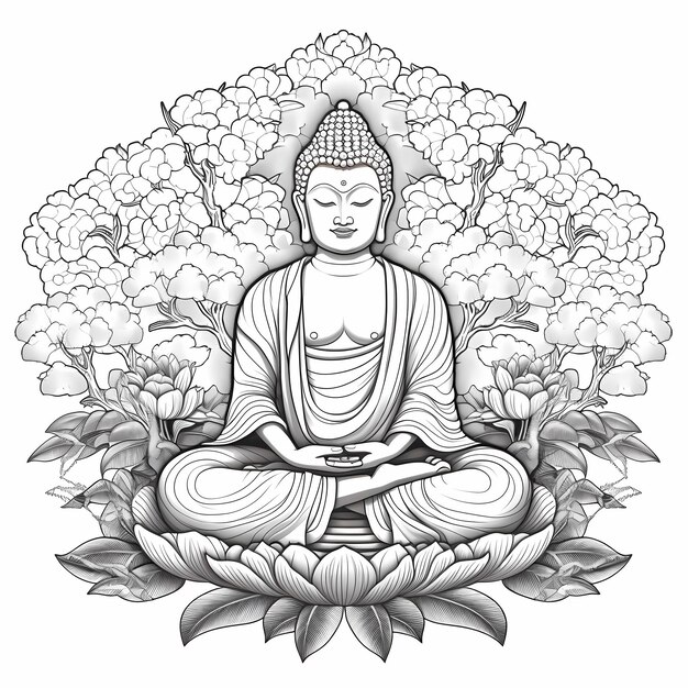Фото Серьёзная монохромная черно-белая фотография будды для окрашивания