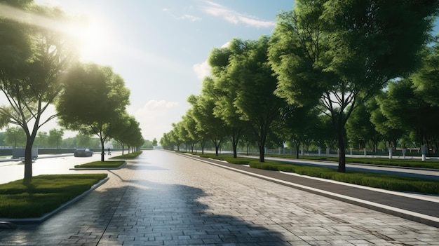 Photo serene morning on a landscaped boulevard