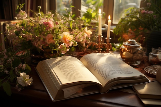 A serene morning open Bible within a cozy home interior