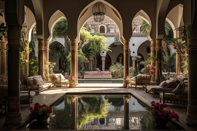 Serene Mosque Courtyard Garden Oasis