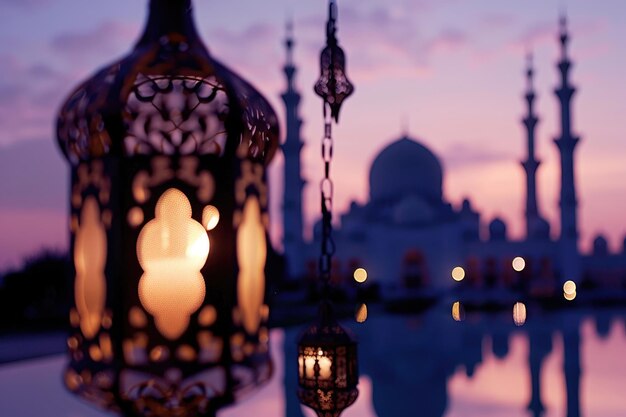 Photo a serene mosque silhouette against the twilight sky of ramadan