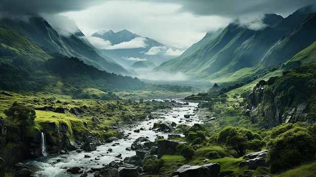 Serene Mountain Cascade Nature's Majestic Waterfall